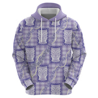 Aloha Hawaii Tiki Palaka Motifs Zip Hoodie Honohono Lei Purple Elegant Vibes