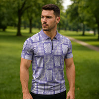 Aloha Hawaii Tiki Palaka Motifs Zipper Polo Shirt Honohono Lei Purple Elegant Vibes