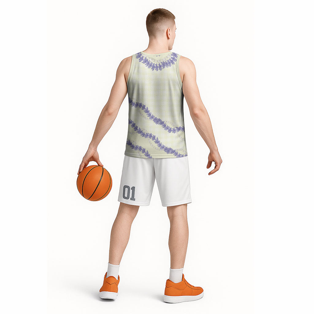 Hawaii Honohono Palaka Motifs Basketball Jersey Hawaiian Orchid Lei