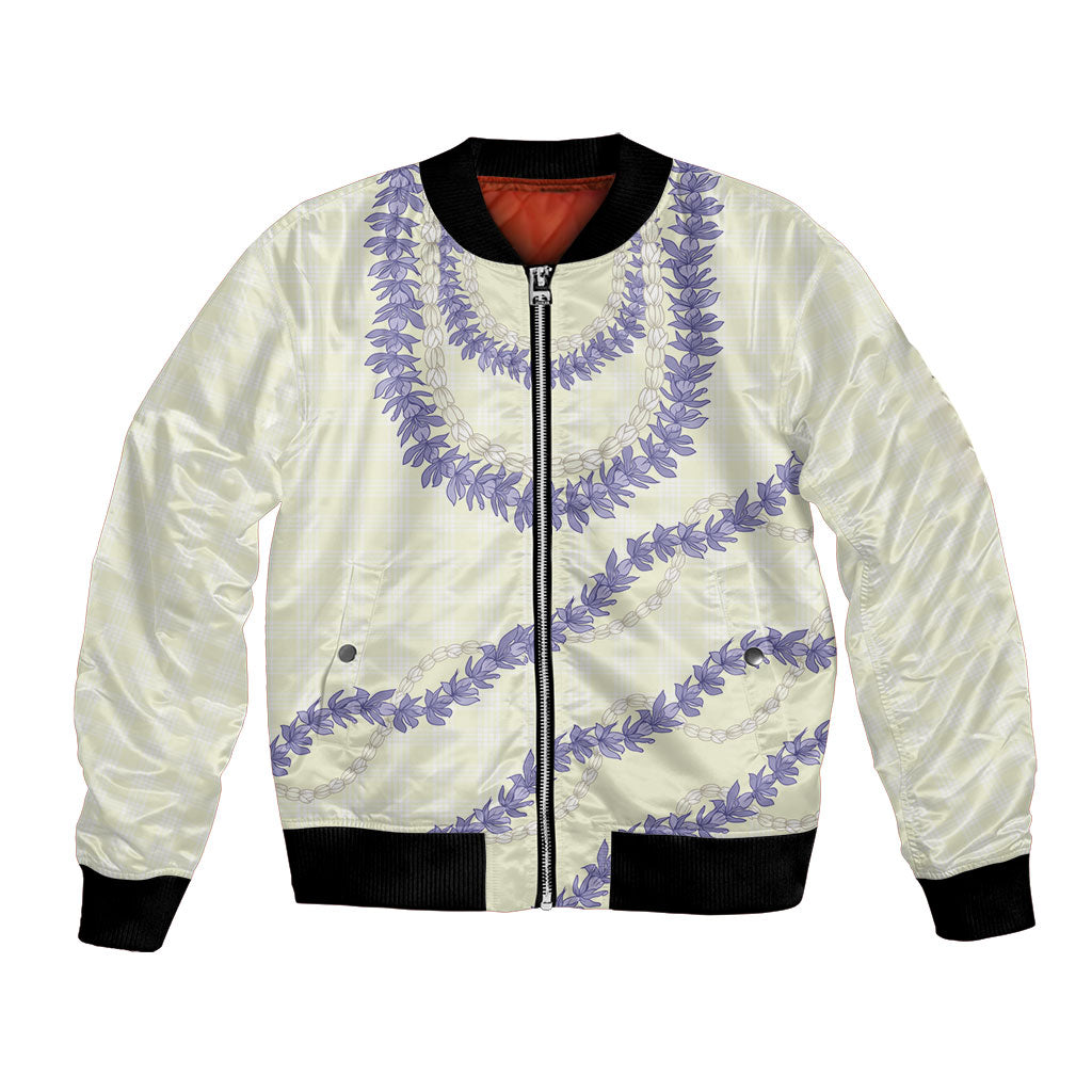 Hawaii Honohono Palaka Motifs Bomber Jacket Hawaiian Orchid Lei