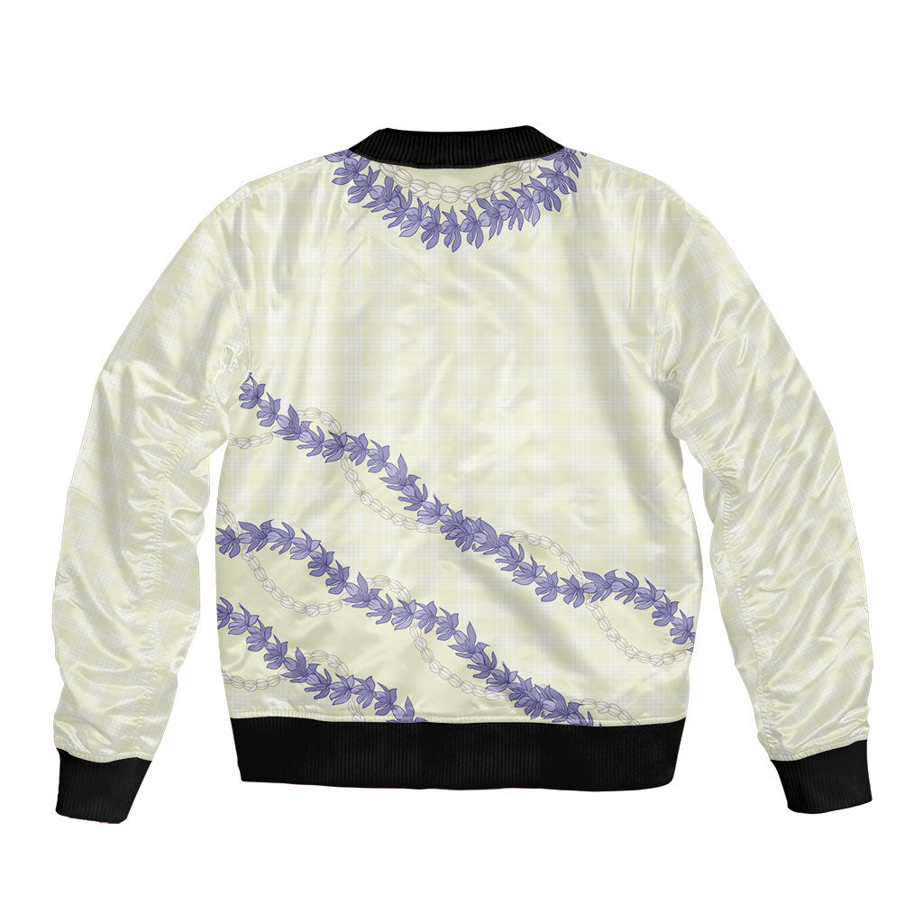 Hawaii Honohono Palaka Motifs Bomber Jacket Hawaiian Orchid Lei