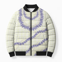 Hawaii Honohono Palaka Motifs Bomber Puffer Jacket Hawaiian Orchid Lei