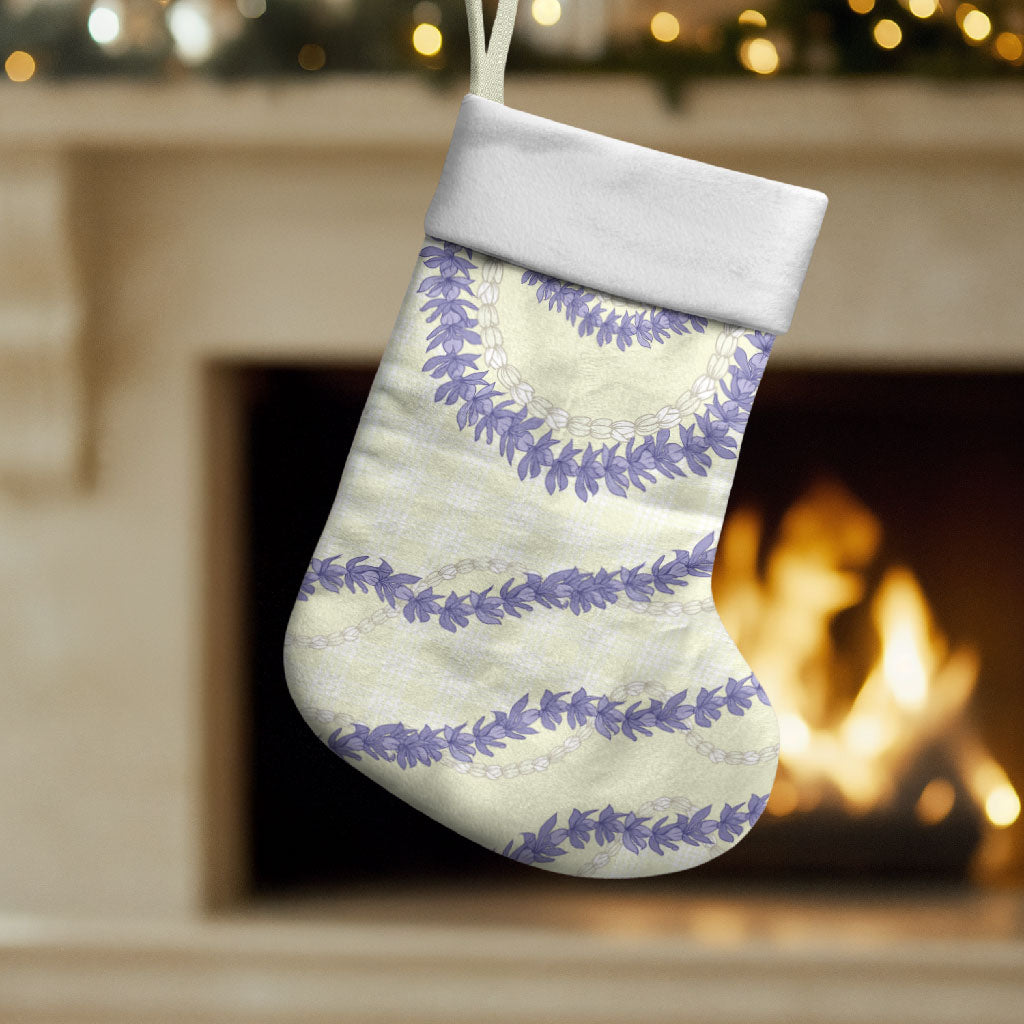 Hawaii Honohono Palaka Motifs Christmas Stocking Hawaiian Orchid Lei LT14 Set of 2 Cream - Polynesian Pride