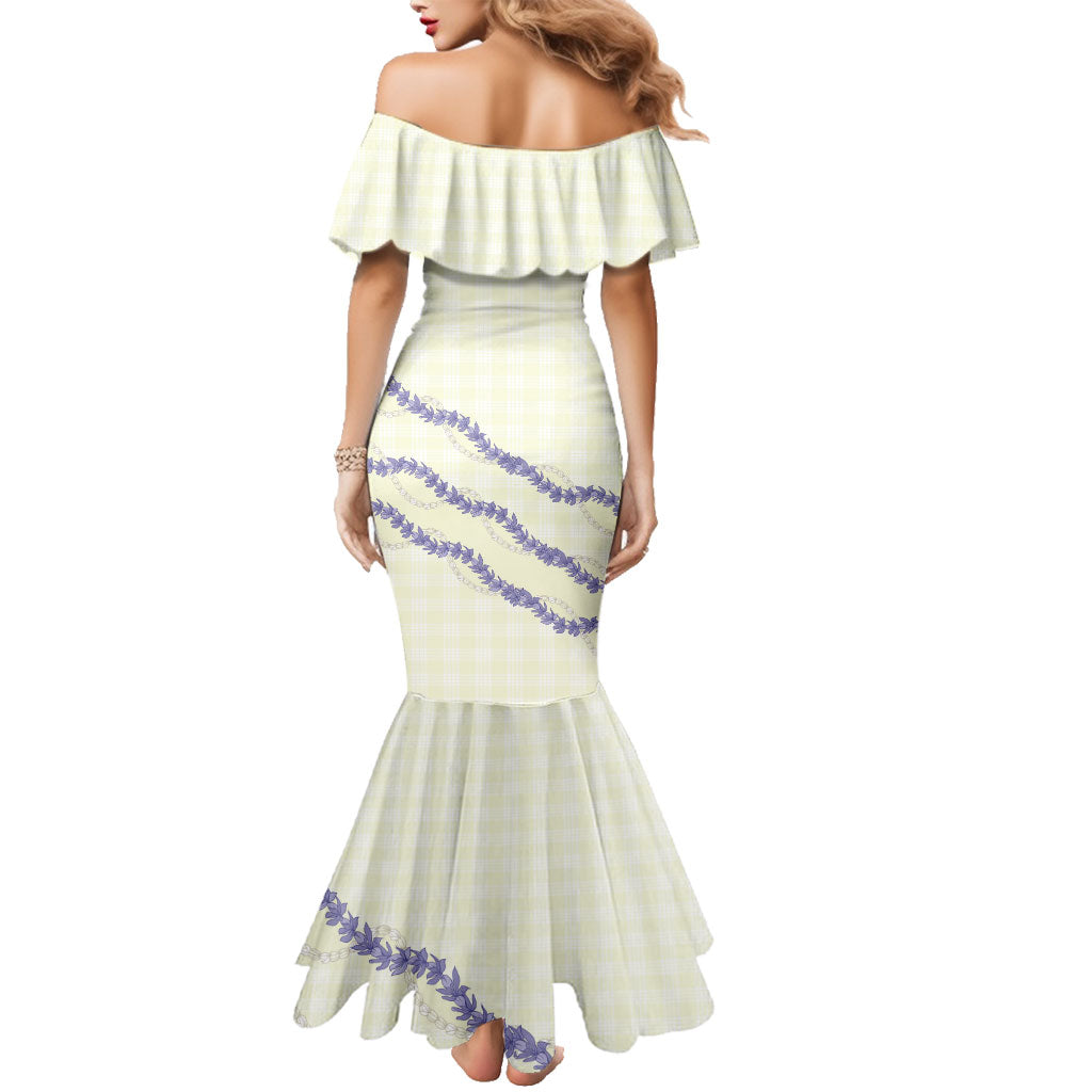 Hawaii Honohono Palaka Motifs Family Matching Mermaid Dress and Hawaiian Shirt Hawaiian Orchid Lei