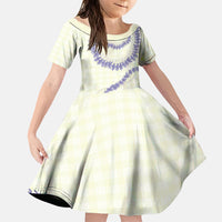 Hawaii Honohono Palaka Motifs Family Matching Off The Shoulder Long Sleeve Dress and Hawaiian Shirt Hawaiian Orchid Lei