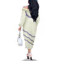 Hawaii Honohono Palaka Motifs Family Matching Off The Shoulder Long Sleeve Dress and Hawaiian Shirt Hawaiian Orchid Lei
