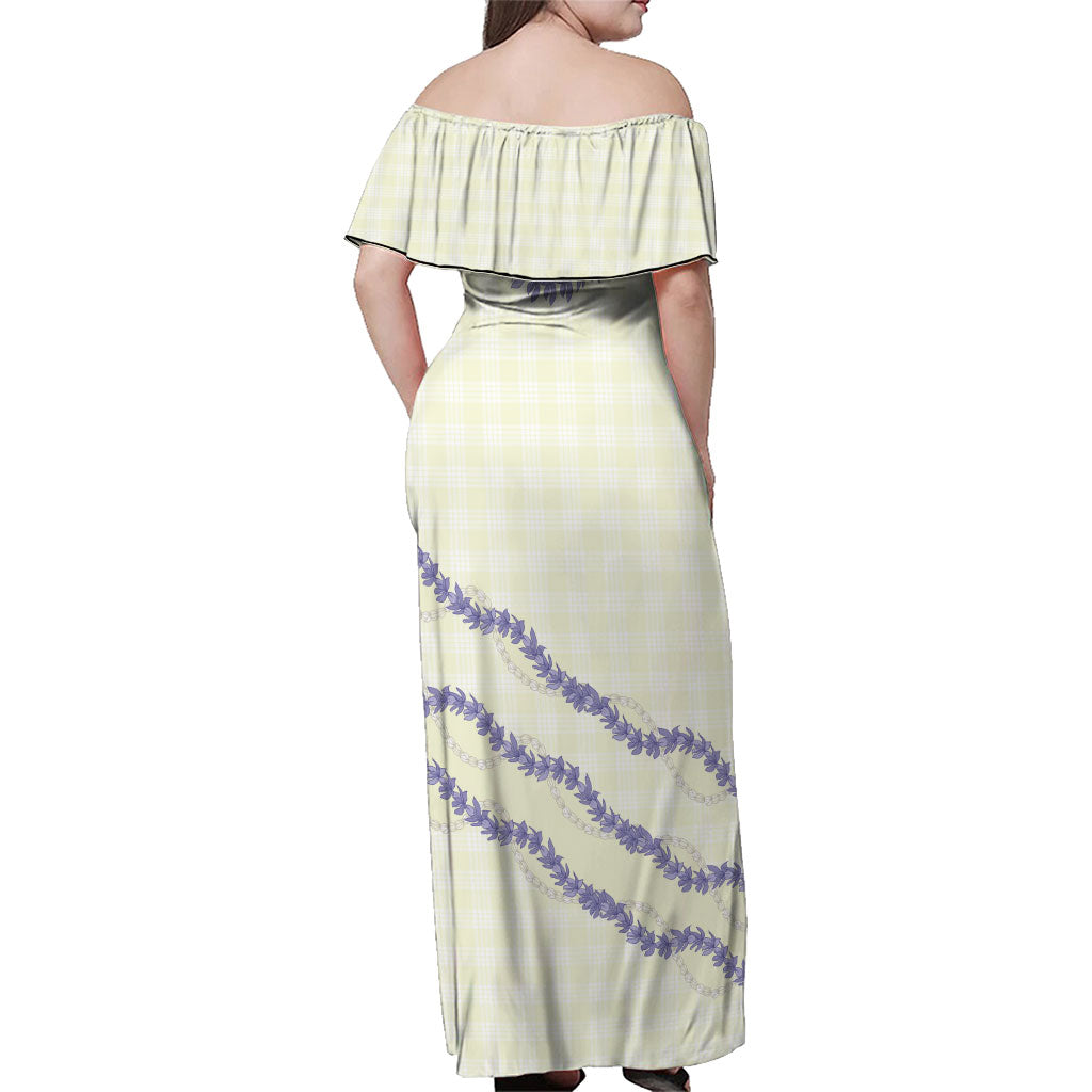 Hawaii Honohono Palaka Motifs Family Matching Off Shoulder Maxi Dress and Hawaiian Shirt Hawaiian Orchid Lei