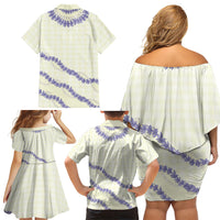 Hawaii Honohono Palaka Motifs Family Matching Off Shoulder Short Dress and Hawaiian Shirt Hawaiian Orchid Lei