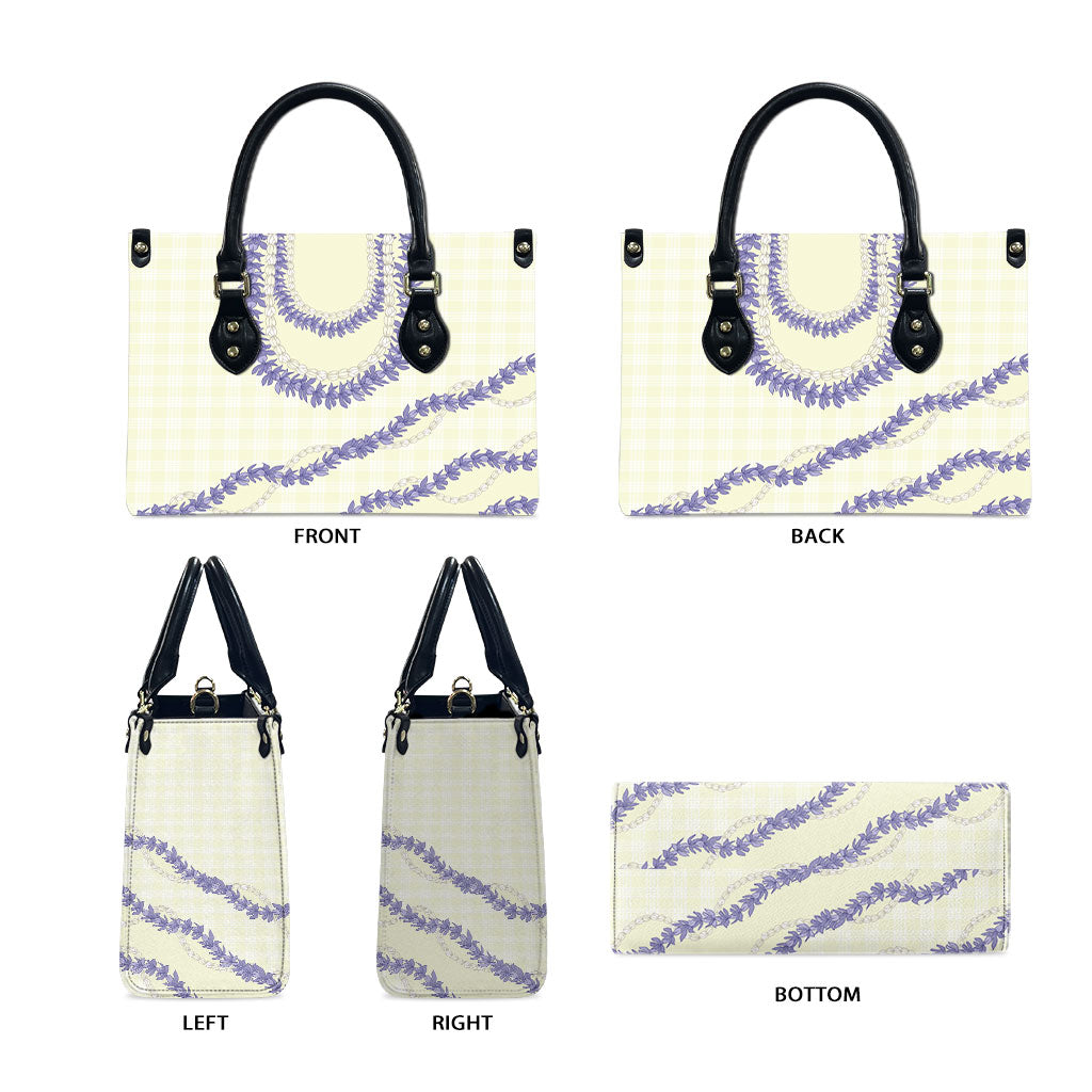 Hawaii Honohono Palaka Motifs Leather Bag Hawaiian Orchid Lei