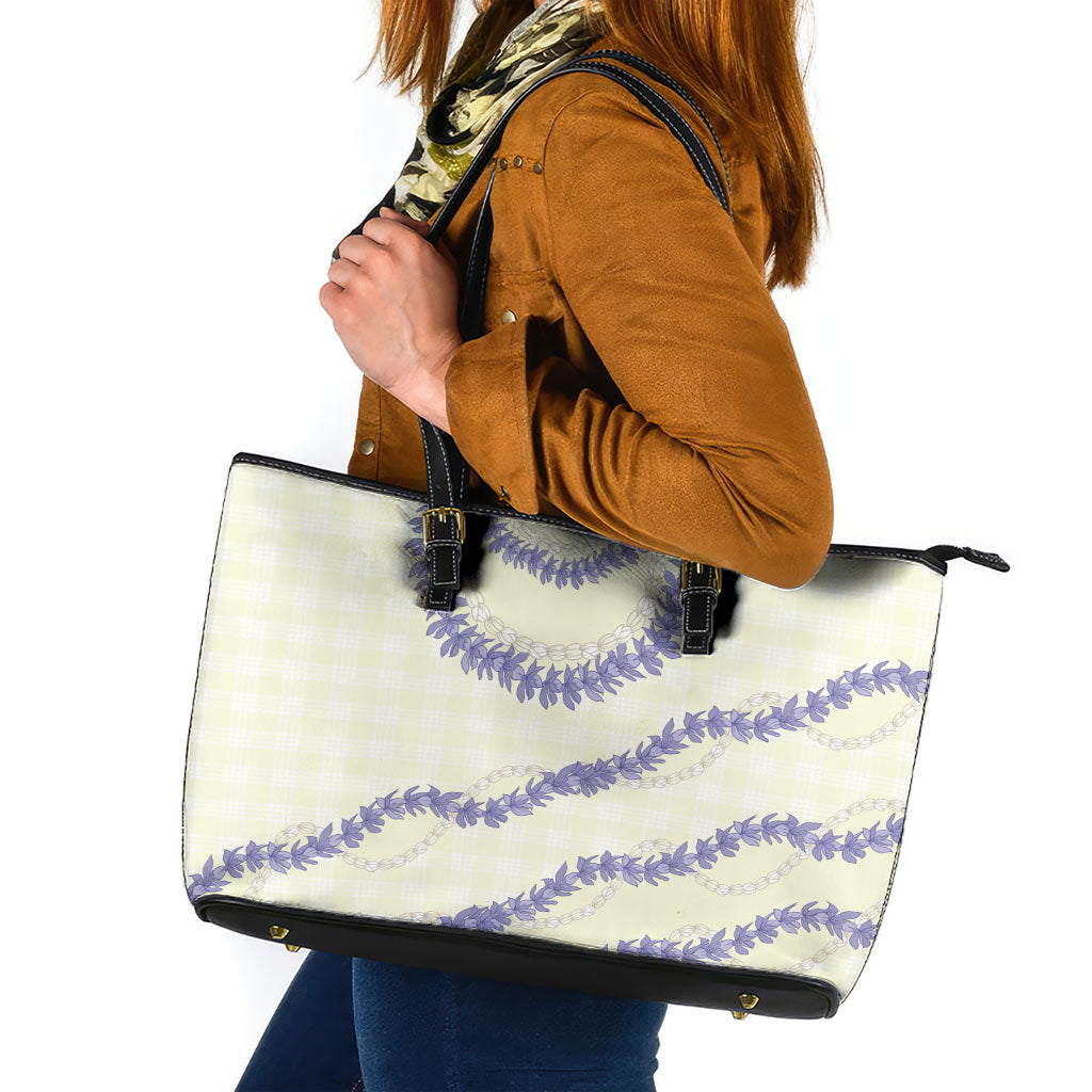 Hawaii Honohono Palaka Motifs Leather Tote Bag Hawaiian Orchid Lei LT14 Cream - Polynesian Pride