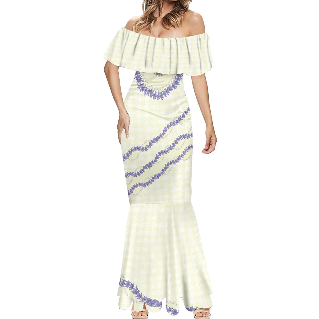 Hawaii Honohono Palaka Motifs Mermaid Dress Hawaiian Orchid Lei