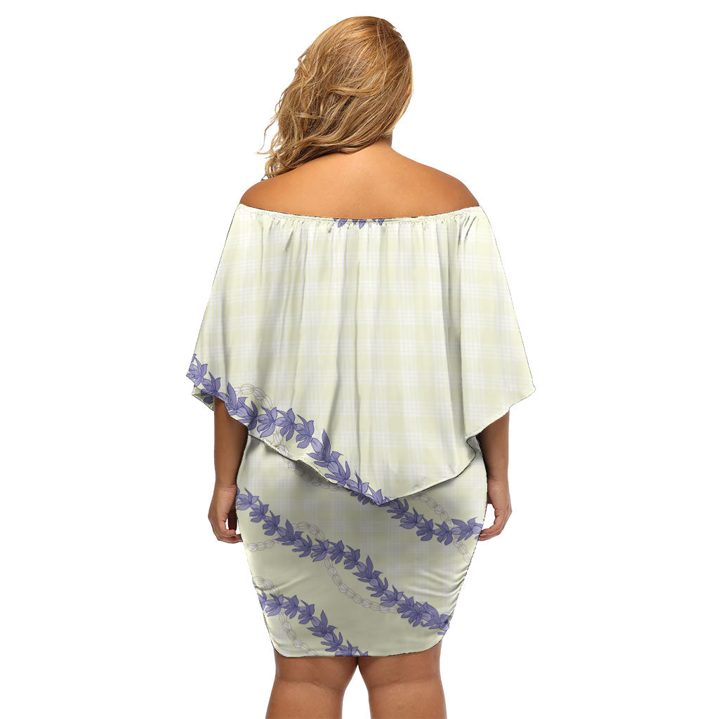 Hawaii Honohono Palaka Motifs Off Shoulder Short Dress Hawaiian Orchid Lei