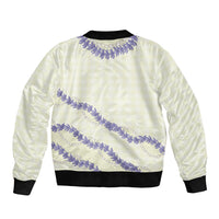 Hawaii Honohono Palaka Motifs Sleeve Zip Bomber Jacket Hawaiian Orchid Lei