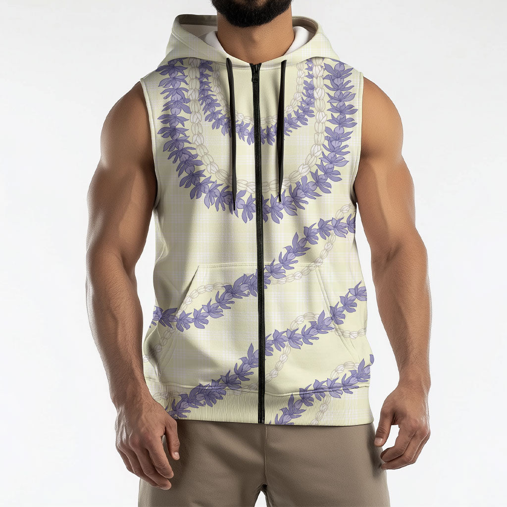 Hawaii Honohono Palaka Motifs Sleeveless Zip Hoodie Hawaiian Orchid Lei