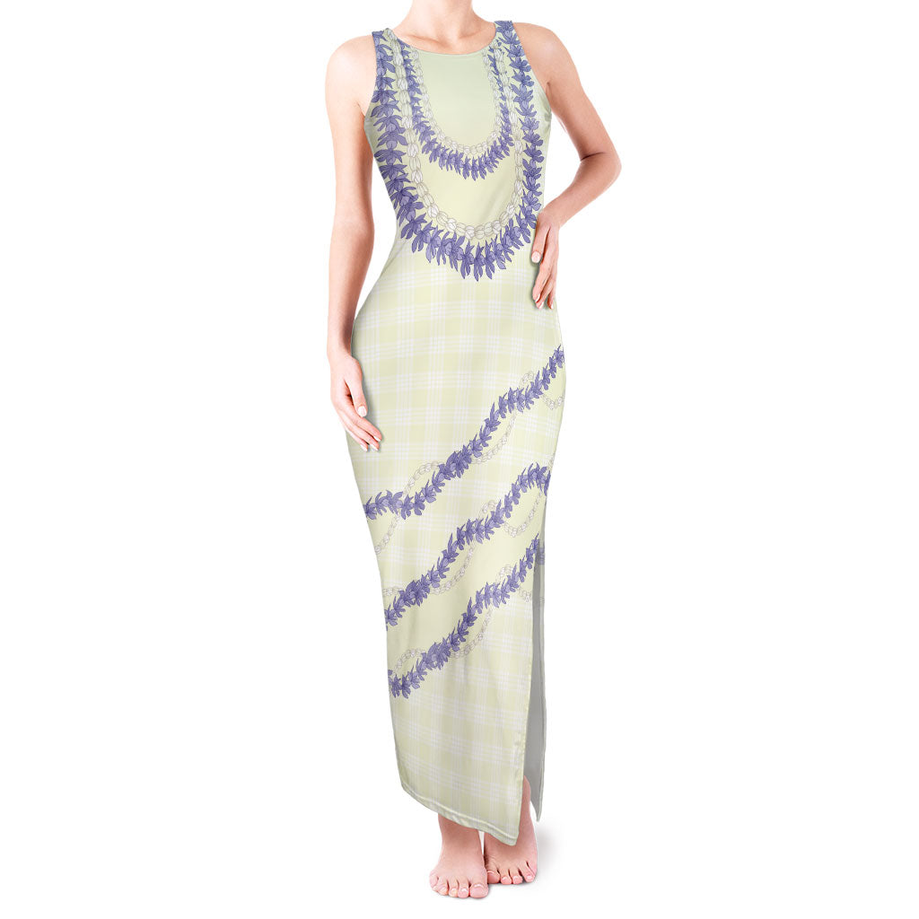 Hawaii Honohono Palaka Motifs Tank Maxi Dress Hawaiian Orchid Lei