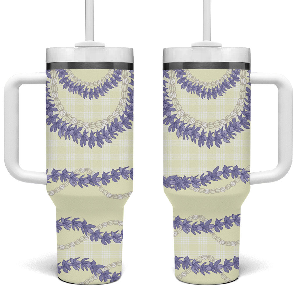 Hawaii Honohono Palaka Motifs Tumbler With Handle Hawaiian Orchid Lei LT14 One Size: 40 oz Cream - Polynesian Pride