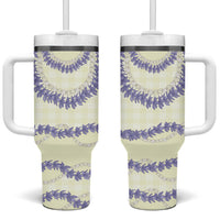 Hawaii Honohono Palaka Motifs Tumbler With Handle Hawaiian Orchid Lei LT14 One Size: 40 oz Cream - Polynesian Pride