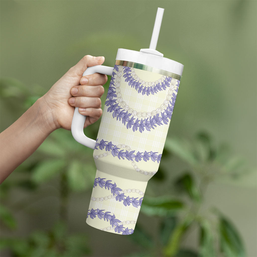 Hawaii Honohono Palaka Motifs Tumbler With Handle Hawaiian Orchid Lei LT14 - Polynesian Pride