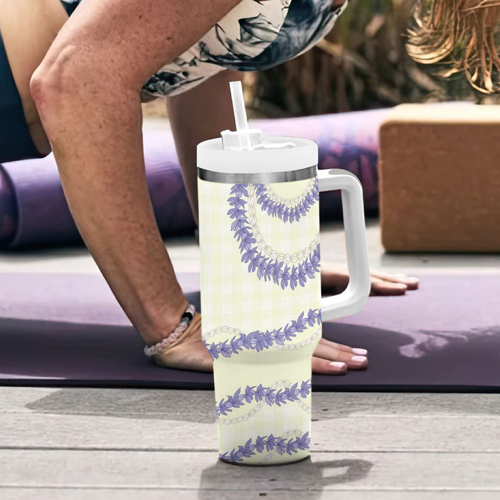 Hawaii Honohono Palaka Motifs Tumbler With Handle Hawaiian Orchid Lei LT14 - Polynesian Pride