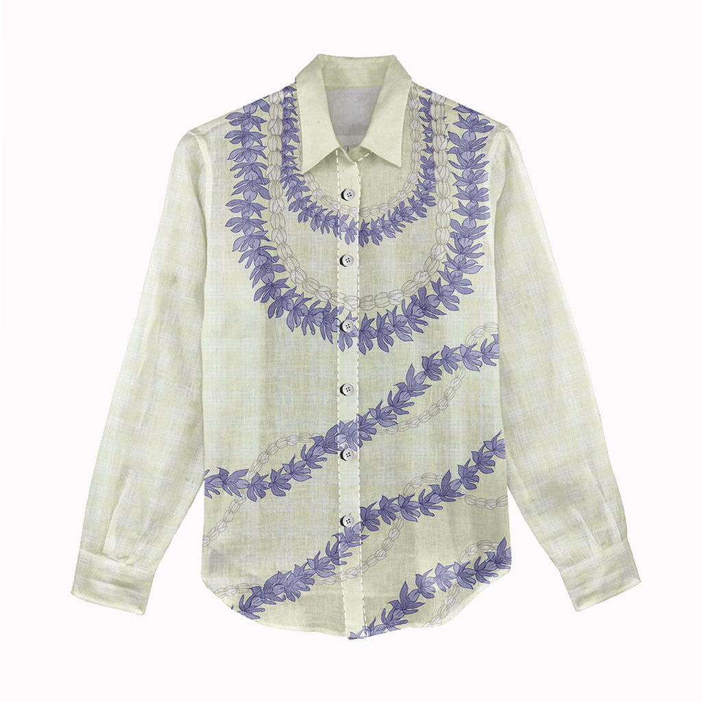 Hawaii Honohono Palaka Motifs Women Casual Shirt Hawaiian Orchid Lei