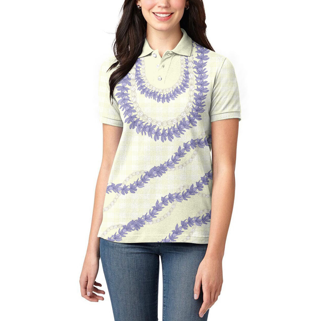 Hawaii Honohono Palaka Motifs Women Polo Shirt Hawaiian Orchid Lei