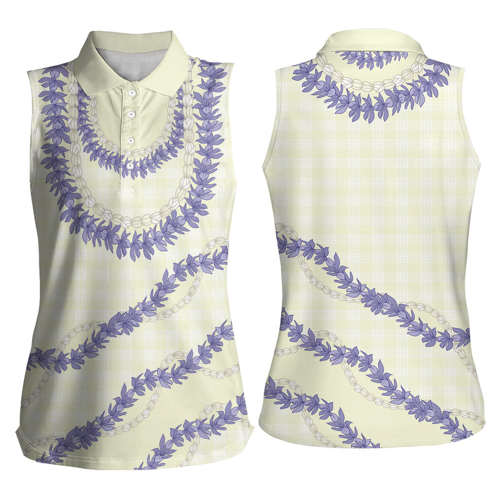 Hawaii Honohono Palaka Motifs Women Sleeveless Polo Shirt Hawaiian Orchid Lei