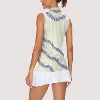 Hawaii Honohono Palaka Motifs Women Sleeveless Polo Shirt Hawaiian Orchid Lei