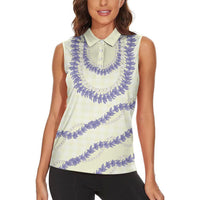 Hawaii Honohono Palaka Motifs Women Sleeveless Polo Shirt Hawaiian Orchid Lei