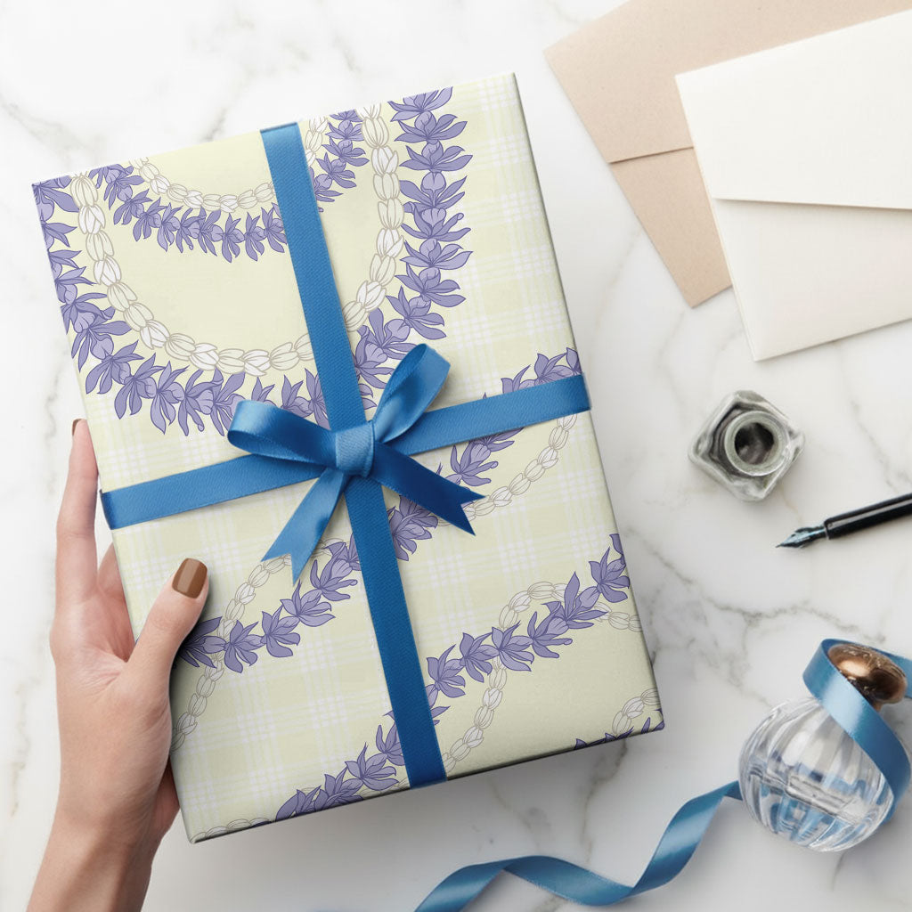 Hawaii Honohono Palaka Motifs Wrapping Paper Hawaiian Orchid Lei