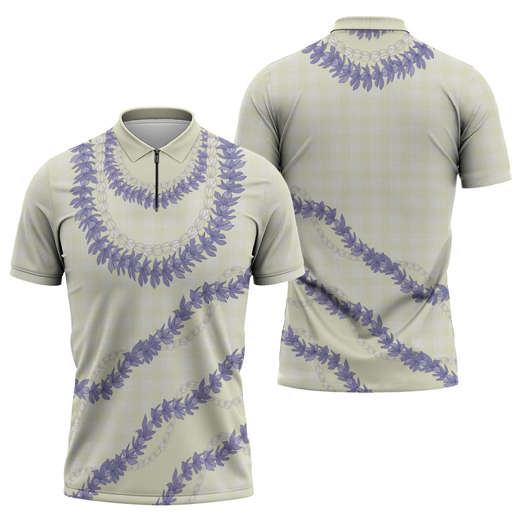Hawaii Honohono Palaka Motifs Zipper Polo Shirt Hawaiian Orchid Lei