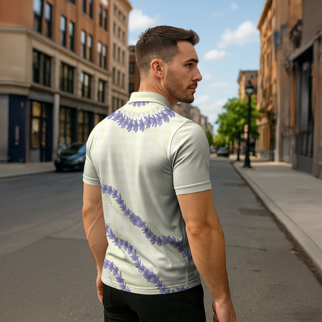 Hawaii Honohono Palaka Motifs Zipper Polo Shirt Hawaiian Orchid Lei