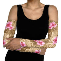 Beige Hawaii Hibiscus With Tropical Flowers Motifs Arm Sleeves - Polynesian Pride
