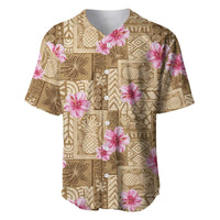 Beige Hawaii Hibiscus With Tropical Flowers Motifs Baseball Jersey - Polynesian Pride