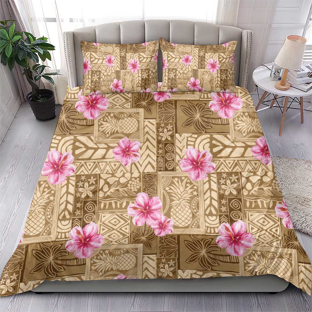 Beige Hawaii Hibiscus With Tropical Flowers Motifs Bedding Set - Polynesian Pride