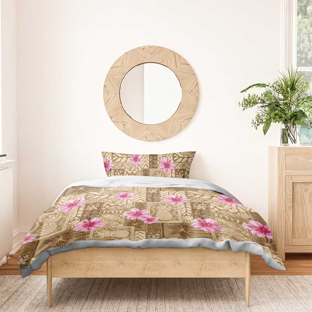 Beige Hawaii Hibiscus With Tropical Flowers Motifs Bedding Set - Polynesian Pride