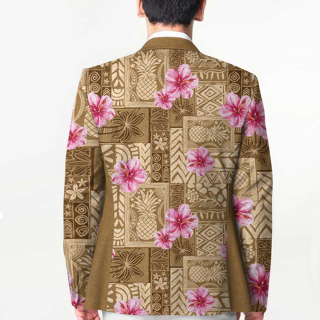 Beige Hawaii Hibiscus With Tropical Flowers Motifs Blazer - Polynesian Pride