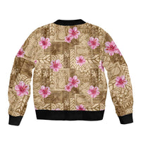 Beige Hawaii Hibiscus With Tropical Flowers Motifs Bomber Jacket - Polynesian Pride