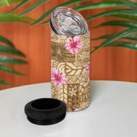 Beige Hawaii Hibiscus With Tropical Flowers Motifs 4 in 1 Can Cooler Tumbler - Polynesian Pride