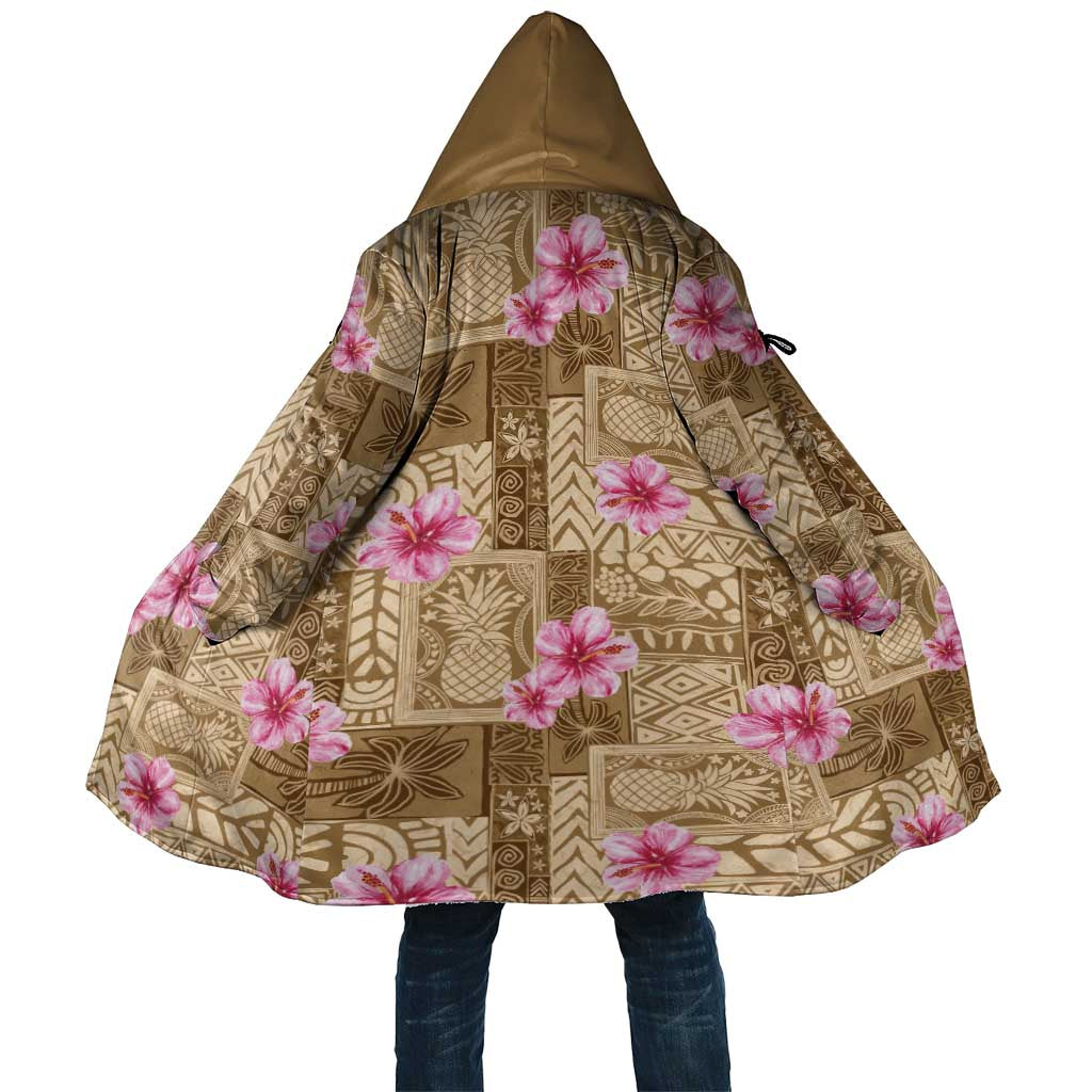 Beige Hawaii Hibiscus With Tropical Flowers Motifs Cloak - Polynesian Pride