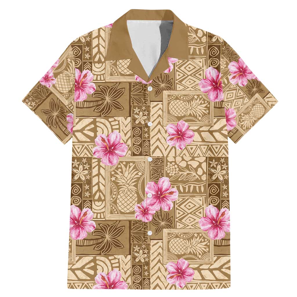 Beige Hawaii Hibiscus With Tropical Flowers Motifs Family Matching Mermaid Dress and Hawaiian Shirt - Polynesian Pride