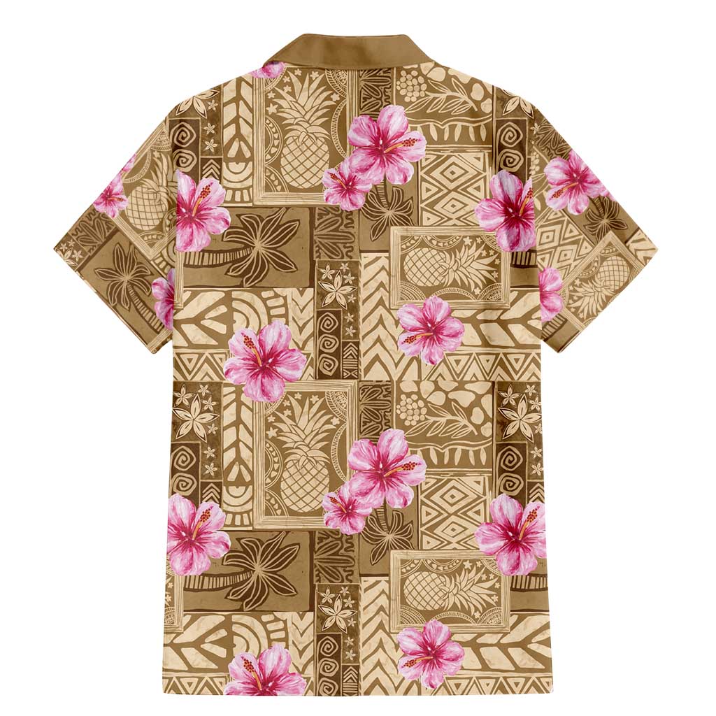 Beige Hawaii Hibiscus With Tropical Flowers Motifs Family Matching Mermaid Dress and Hawaiian Shirt - Polynesian Pride