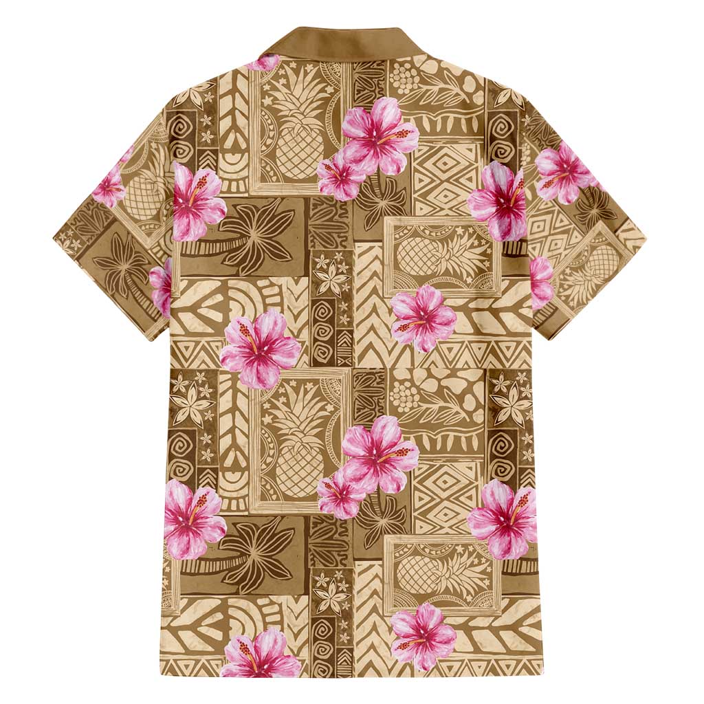 Beige Hawaii Hibiscus With Tropical Flowers Motifs Family Matching Puletasi and Hawaiian Shirt - Polynesian Pride