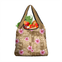 Beige Hawaii Hibiscus With Tropical Flowers Motifs Grocery Bag - Polynesian Pride