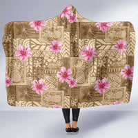 Beige Hawaii Hibiscus With Tropical Flowers Motifs Hooded Blanket LT14 One Size Beige - Polynesian Pride