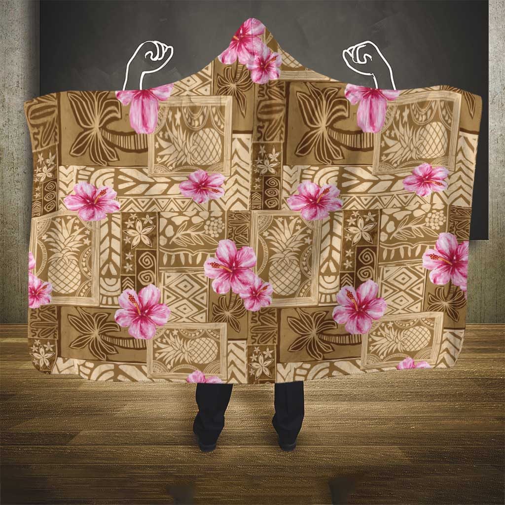 Beige Hawaii Hibiscus With Tropical Flowers Motifs Hooded Blanket LT14 - Polynesian Pride