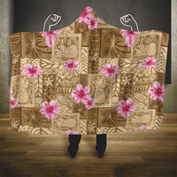 Beige Hawaii Hibiscus With Tropical Flowers Motifs Hooded Blanket LT14 - Polynesian Pride