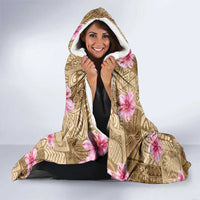 Beige Hawaii Hibiscus With Tropical Flowers Motifs Hooded Blanket LT14 - Polynesian Pride