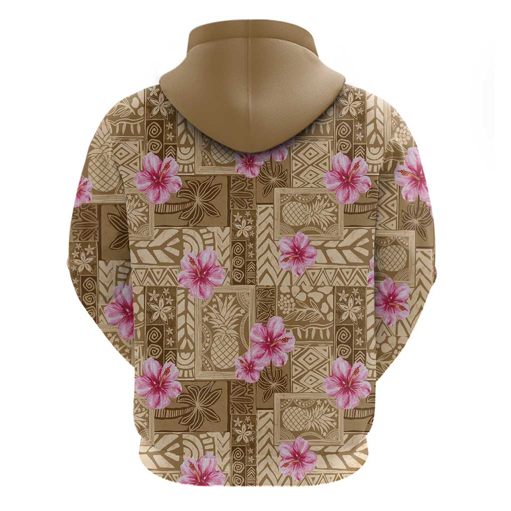 Beige Hawaii Hibiscus With Tropical Flowers Motifs Hoodie - Polynesian Pride