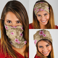Beige Hawaii Hibiscus With Tropical Flowers Motifs Neck Gaiter - Polynesian Pride