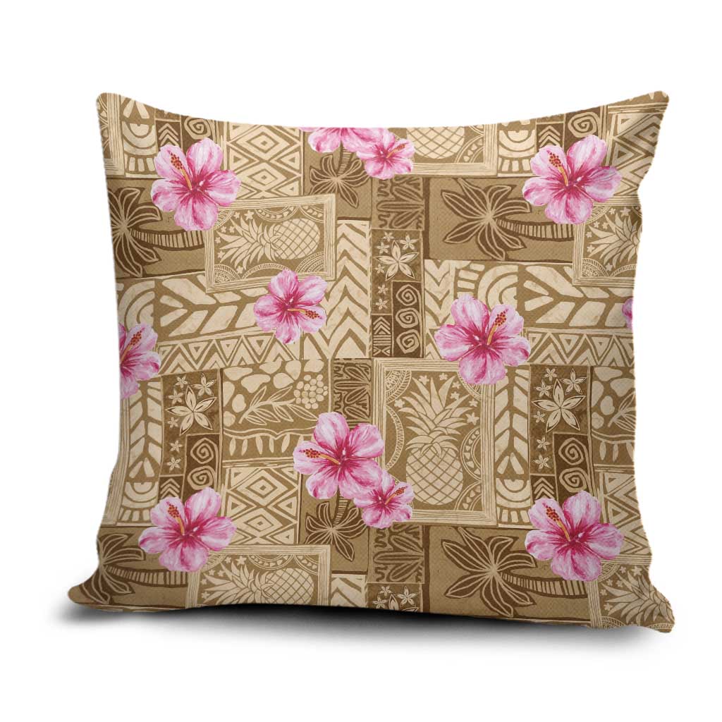 Beige Hawaii Hibiscus With Tropical Flowers Motifs Pillow Cover - Polynesian Pride